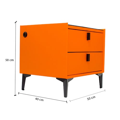 Buro de Noche Moderno Minimalista con Luces 2 Cajones y Cargador Inalambrico para Smartphone Alana Naranja.