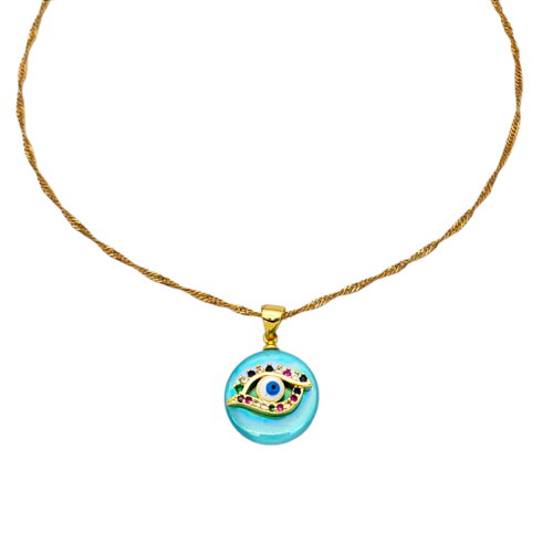 Collar en chapa de oro dije ojo turco.