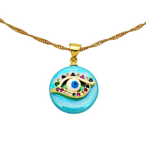 Collar en chapa de oro dije ojo turco.