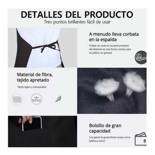 Mandil Delantal Multifuncional Con Bolsillos Unisex 3 Piezas Negro