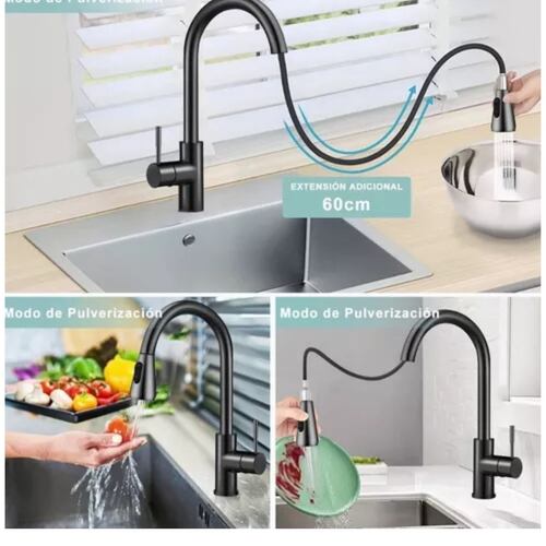 Grifo Mezclador Para Fregadero Flexible Llave De Cocina negro