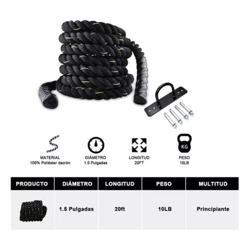 Cuerda De Batalla Crossfit Azote Cuerda Tira Y Afloja 6m negro