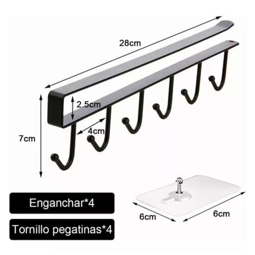 4 Packs Organizador Gancho Colgar Tazas Utensilio De Cocina Negro