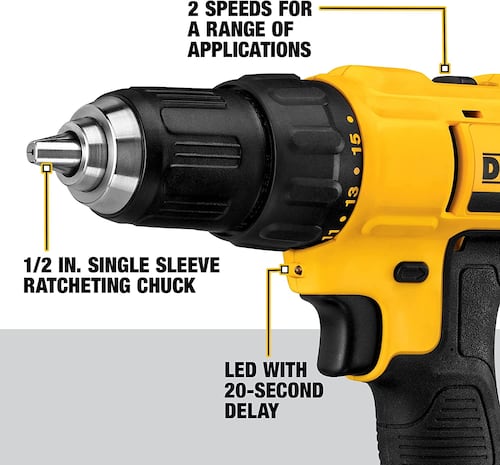 Taladro Inalámbrico Dewalt  DCD771C2 Portabrocas De 13mm 20 voltios, Batería XR Li-Ion 1,3Ah.