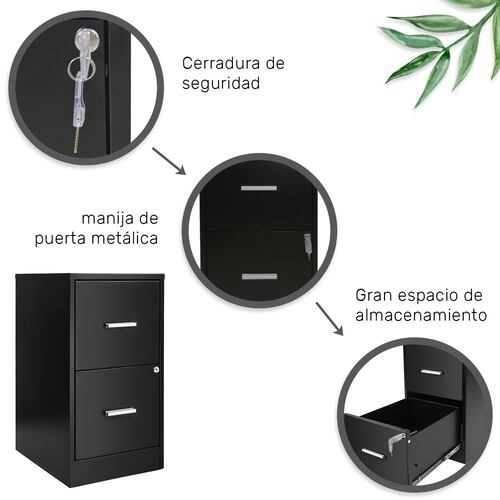 Archivero 2 Gavetas Cajones Carta Oficina Papelero Negro