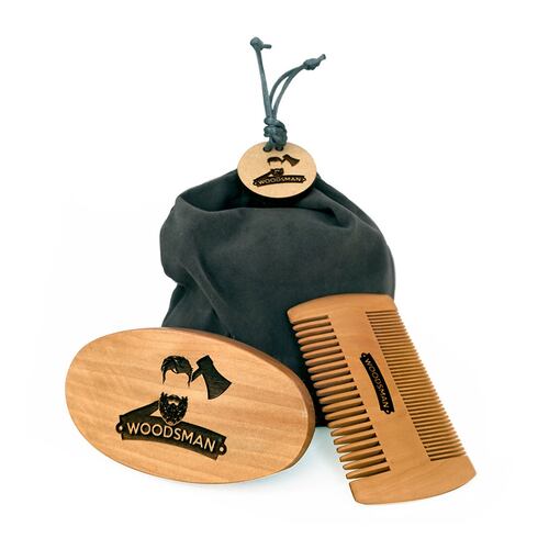 Woodsman Kit De Cepillo y Peine para Barba y Cabello de Madera y Cerdas Naturales de Jabalí con Bolsa de Viaje.