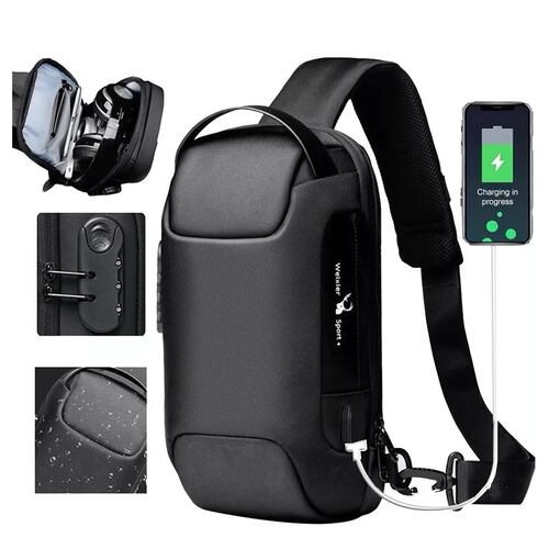 Mochila Crossbody Multifuncional Para Hombres Con Toma Usb.