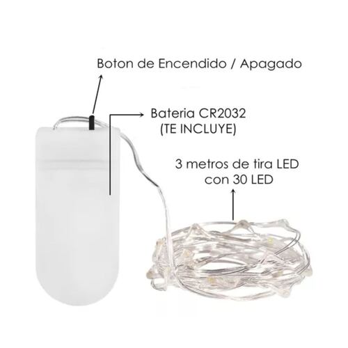 Cadena De 3 Metros Luces Led Decorativas Paquete De 10 Luces blanco