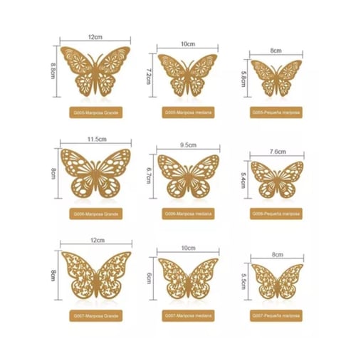 Decoracion Mariposas,3d Pared Colore Metalicos Hueco Plateado
