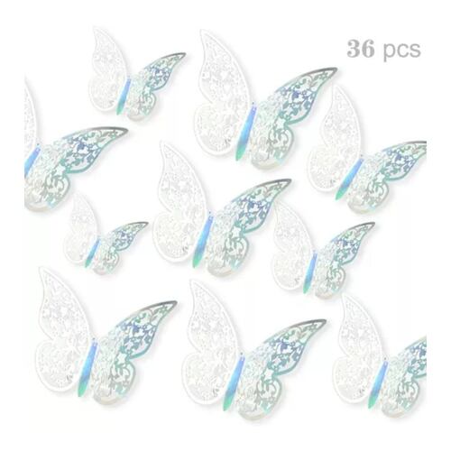 Decoracion Mariposas,3d Pared Colore Metalicos Hueco PLATA LASER