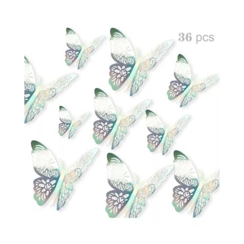 Decoracion Mariposas,3d Pared Colore Metalicos Hueco PLATA LASER