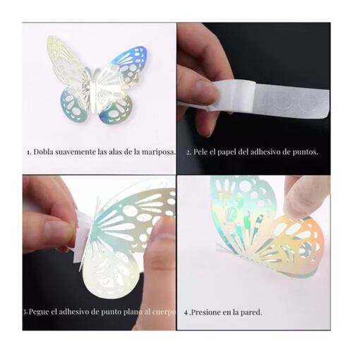 Decoracion Mariposas,3d Pared Colore Metalicos Hueco PLATA LASER