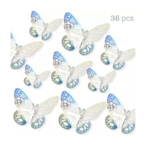 Decoracion Mariposas,3d Pared Colore Metalicos Hueco PLATA LASER