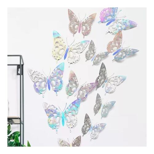 Decoracion Mariposas,3d Pared Colore Metalicos Hueco PLATA LASER