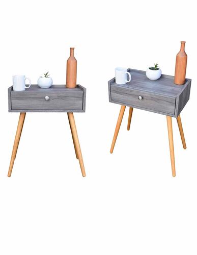 Juego de Buros Marsella o mesas de noche Hogare, Minimalistas, Fácil armado, Fabricado en melamina texturizada color Gris
