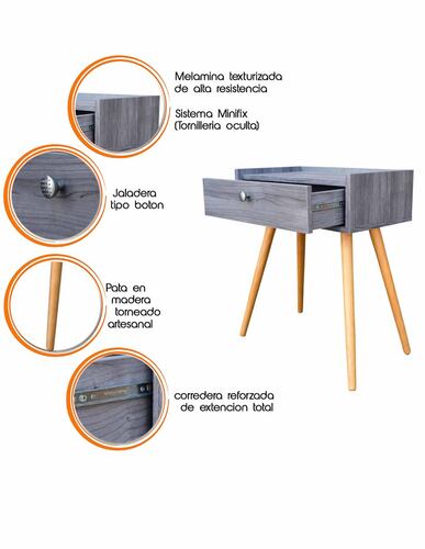 Juego de Buros Marsella o mesas de noche Hogare, Minimalistas, Fácil armado, Fabricado en melamina texturizada color Gris