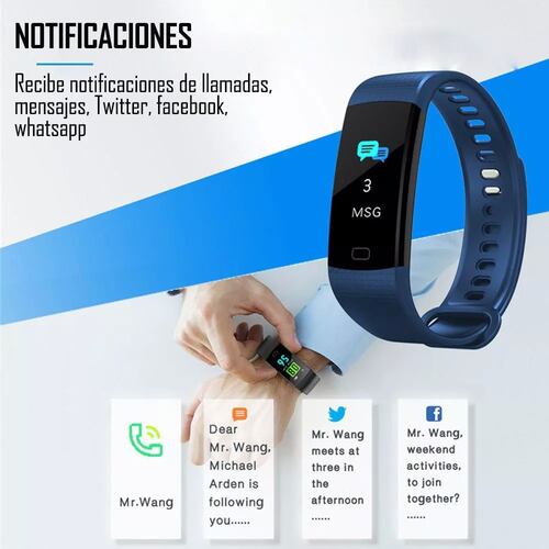 Smart Watch Band Y5 Inteligente Bluetooth Fitness Ip67 Android Smartband Azul.