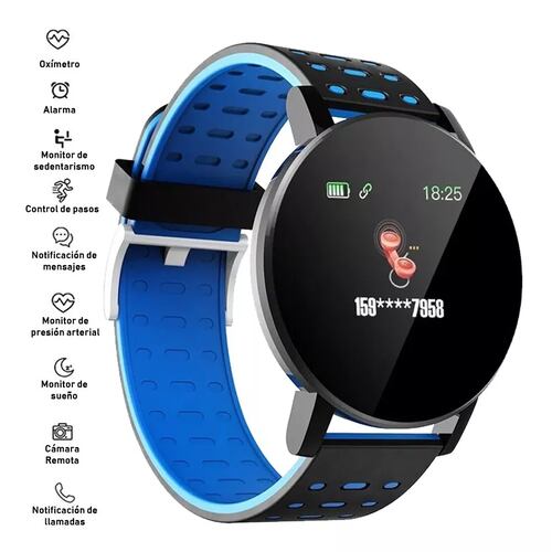 Reloj Inteligente Smartwatch 119 Plus Contra Agua Oxímetro Negro.
