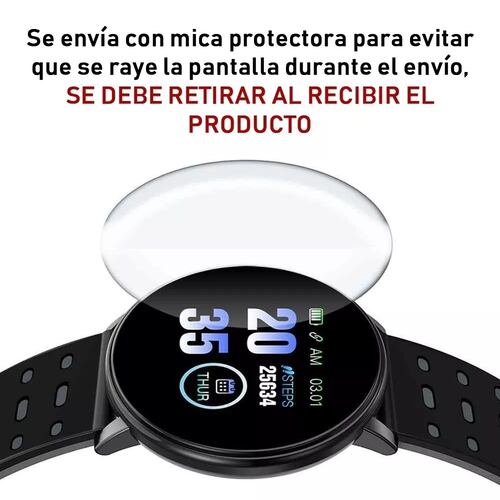 Reloj Inteligente Smartwatch 119 Plus Contra Agua Oxímetro Negro.