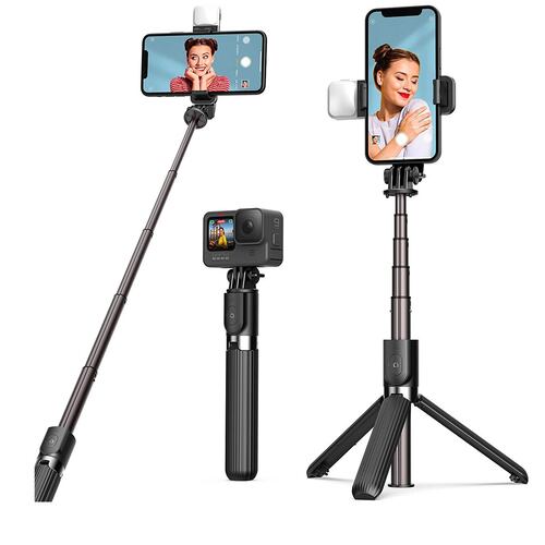 Palo Selfie Trípode Bluetooth Selfie Stick Control Remoto Negro.