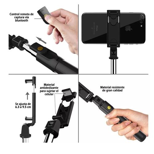 Palo Selfie Trípode Bluetooth Selfie Stick Control Remoto Negro.