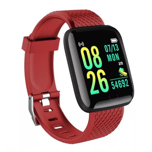 Smartwatch 116 Reloj Inteligente Deportivo Notificaciones USB Rojo.