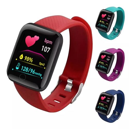 Smartwatch 116 Reloj Inteligente Deportivo Notificaciones USB Rojo.