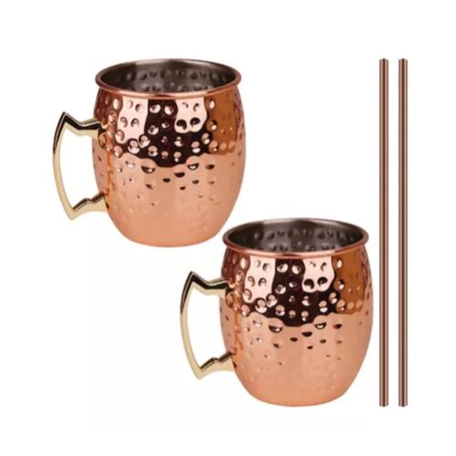 Tazas Moscow Mule Con 2 Popotes De Cobre, 500 Ml
