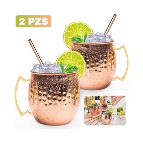 Tazas Moscow Mule Con 2 Popotes De Cobre, 500 Ml