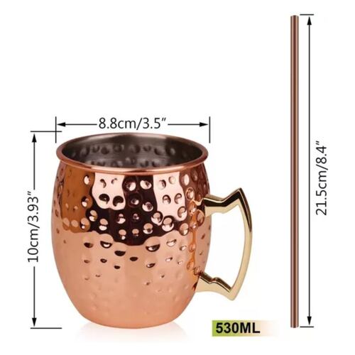 Tazas Moscow Mule Con 2 Popotes De Cobre, 500 Ml