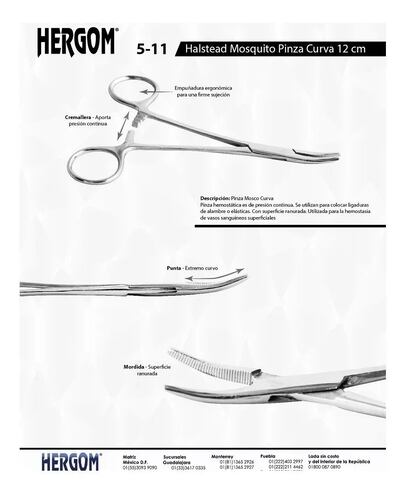 Pinza Mosquito Halstead Curva 12cm Acero Inoxidable Hergom