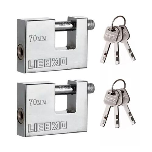 2pzs Candado Cortina Extra Seguridad Métálico 70mm Gris