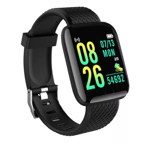 Smartwatch 116 Reloj Inteligente Deportivo Notificaciones USB Negro.