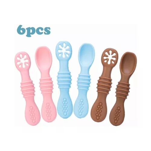 Juego De Cucharas Para Bebé. 6 Pack Multicolor, Etapas 1 Y 2 Rosa Cafe y Azul