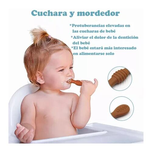Juego De Cucharas Para Bebé. 6 Pack Multicolor, Etapas 1 Y 2 Rosa Cafe y Azul