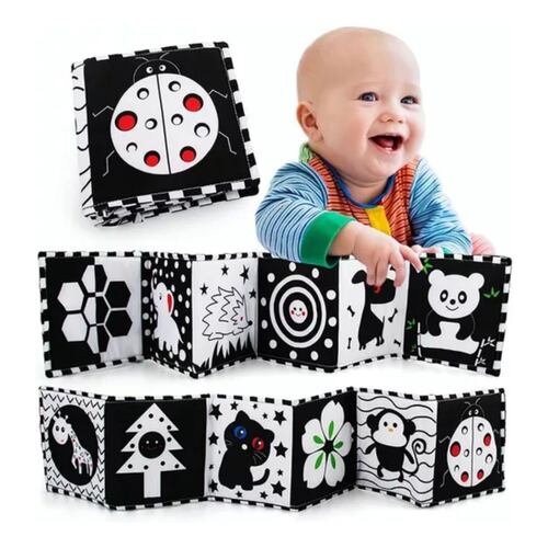 Bebés Sensorial Entrenamiento Libro Tela Educación Temprana Blanco con Negro