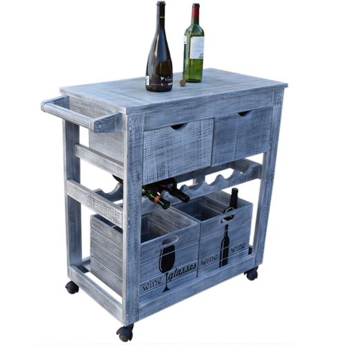 Carro de Servicio Hogare Estilo Vintage Incluye Dos amplios cajones Caja Porta Copas Caja Porta vinos Cava Fabricado 100% en Madera Color Gris Vi