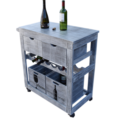 Carro de Servicio Hogare Estilo Vintage Incluye Dos amplios cajones Caja Porta Copas Caja Porta vinos Cava Fabricado 100% en Madera Color Gris Vi