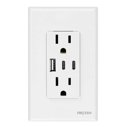 Contacto Duplex, 30W 15 A. Puertos USB y USB-C para dispositivos iOS y Android..