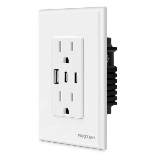 Contacto Duplex, 30W 15 A. Puertos USB y USB-C para dispositivos iOS y Android..