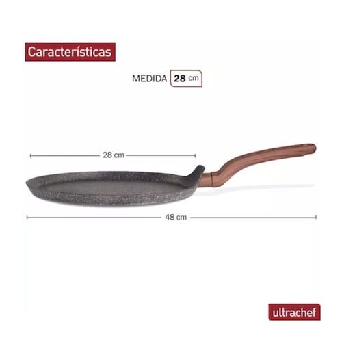 Sarten Crepera Antiadherente Ultrachef 28cm Aluminio Aleman Gris Oxford