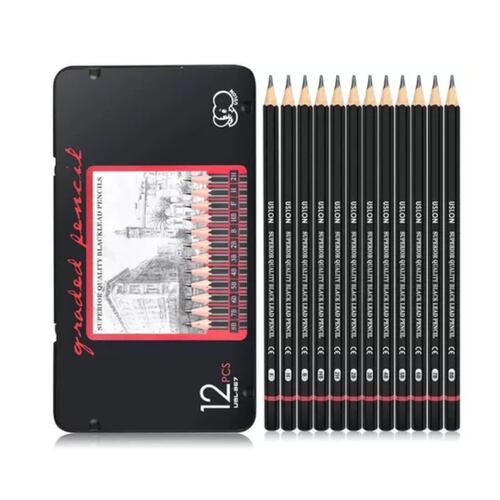 12 Kit Profesional Lápices Grafito De Dibujo Con Pencil H&b
