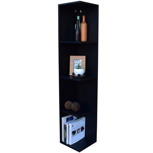Mueble esquinero con Repisas Cuadradas Fabricado en Melamina Texturizada de Alta Resistencia, color Negro