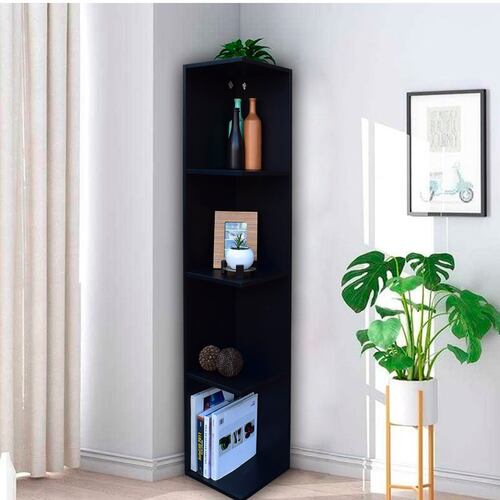 Mueble esquinero con Repisas Cuadradas Fabricado en Melamina Texturizada de Alta Resistencia, color Negro
