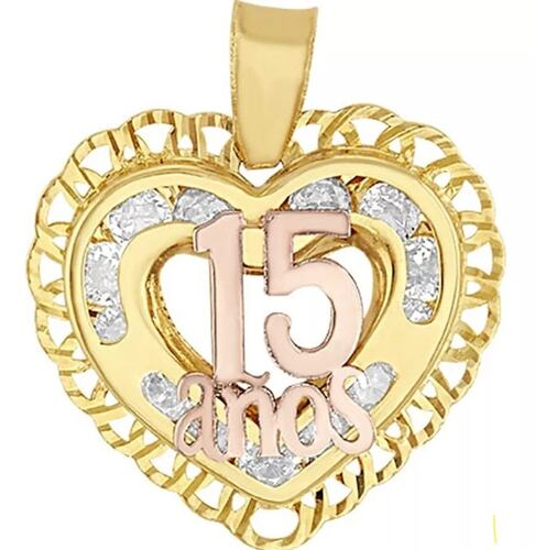 Dije Corazón Xv Años Rosa En Oro De 10 K + Obsequio + Envio