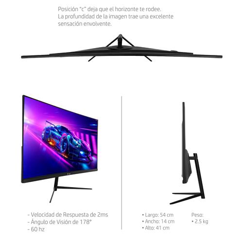 Monitor Gamer Curvo 24 pulgadas 75hz Audiotek 2ms 1920x1080 Hdmi Displayport 40w