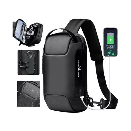 Bolso Bandoler De Pech Para Hombre Con Puert De Carg Usb Negro