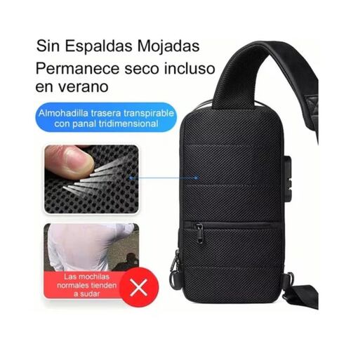 Bolso Bandoler De Pech Para Hombre Con Puert De Carg Usb Negro