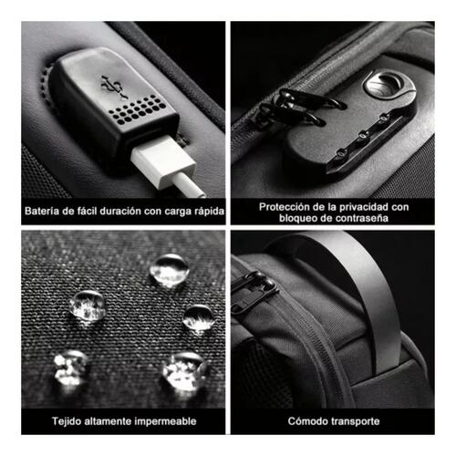 Bolso Bandoler De Pech Para Hombre Con Puert De Carg Usb Negro