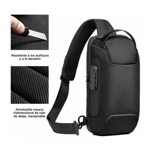 Bolso Bandoler De Pech Para Hombre Con Puert De Carg Usb Negro